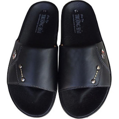 Dép nam quai ngang Trường Hải một bản da bò thật đế kếp mềm dẻo không trơn QN0421