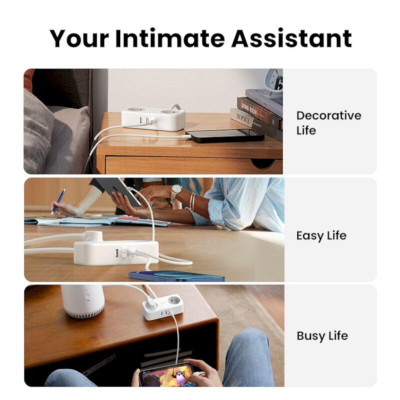 Ugreen UG50683CD280TK 4000W 1.8M Màu Trắng Bộ sạc đa cổng gồm 2 giắc cắm nguồn + 1 cổng USB-C 30W + 2 cổng USB-A Diginest Life 2A1C - HÀNG CHÍNH HÃNG