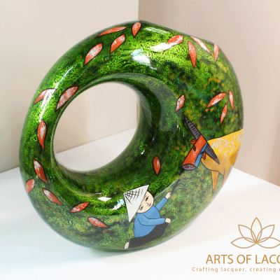 Bình Hoa Sơn Mài "Thuận Hoà Làng Quê"( Xanh Nhạt )