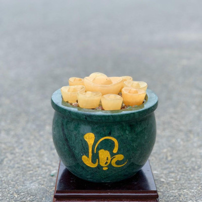 Bát Tụ Tài - Bát Tụ Bảo - Hút Tài - Hút Lộc đá ngọc serpentine gia tăng tài lộc - Đường kính 15 cm