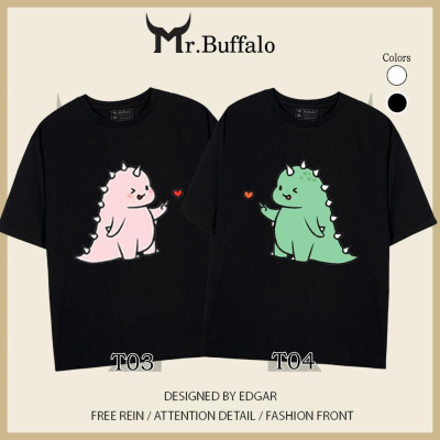 Áo đôi , áo thun cặp nam nữ tay lỡ Unisex "Khung Long Xanh" form rộng vải cotton 100% T03T04 - Mr.Buffalo