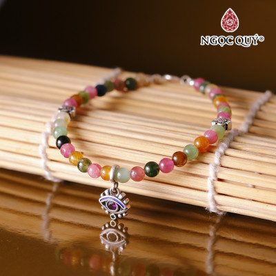 Vòng tay đá tourmaline mix charm bạc - Ngọc Quý Gemstones