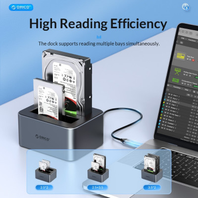 Khay đế ổ cứng ( Docking ) Orico 6626C3 - 2 khe cắm TypeC USB - Hàng Chính Hãng