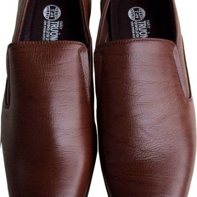 Giày tây nam Trường Hải màu nâu da bò thật mềm mại không bong tróc đế cao su không trơn  GT541