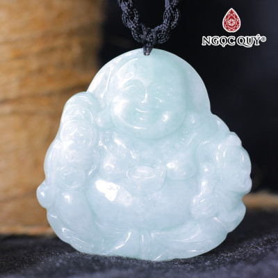 Mặt dây chuyền phật di lặc đá cẩn thạch A trắng hợp mệnh thủy kim - Ngọc Quý Gemstones