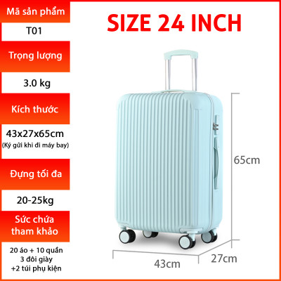 Vali Du Lịch Cao Cấp Size 24inch - Bảo Hành 5 Năm  KS-T01 - Đen