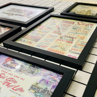 Khung ảnh treo tường composite - khung ảnh treo tường phòng khách - phòng ngủ - nhà hàng - khách sạn khung ảnh sài gòn xưa - Tặng bộ ảnh như hình, sơ đồ định vị và đinh 3 chân