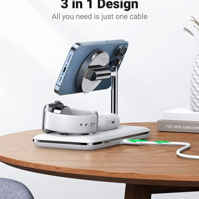 Ugreen UG9032690326TK 25W MFI Màu trắng Trạm sạc không dây sạc nhanh cho iPhone 14/13/12 MagSafe tương thích với Apple Watch Ultra - Series 8 - SE - A - HÀNG CHÍNH HÃNG