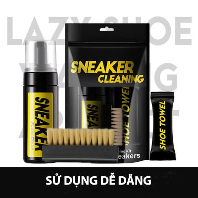 Bộ Vệ Sinh Giày Dép Làm Sạch Chuyên Sâu Giặt Giày gồm 1 bình xịt tạo bọt dung tích 150ml, 1 khăn mềm, 1 bàn chải mềm