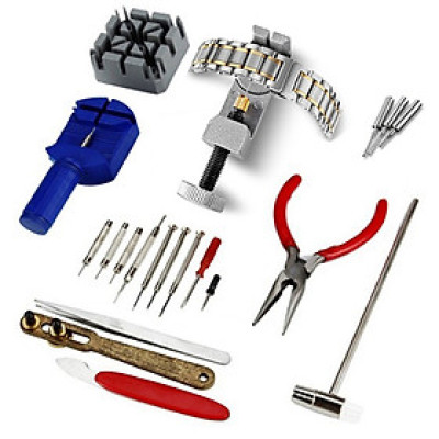 Bộ Phụ Kiện Dụng Cụ Sửa Chữa Đồng Hồ 16 Món + 1 Cắt Mắt Kim Loại Gỡ Mắc Tháo Dây Thay Pin Chuyên Dụng  ( Gồm tô tua vít, van cậy nắp đáy, dao nậy mở, búa 2 đầu nhựa sắt, khung đục giữ chốt, nhíp... )