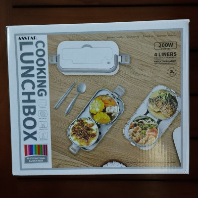 Hộp Cơm Cắm Điện, Hộp Cơm Văn Phòng, Hâm Nóng Và Có Thể Nấu Chín Thức Ăn, Hộp Cơm 4 Ngăn Ruột Inox 304 Cao Cấp - Hàng Nhập Khẩu