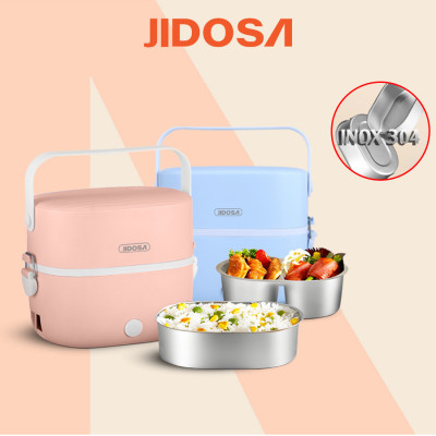Hộp cơm cắm điện văn phòng JIDOSA JD3860 2 khay inox dung tích 1L giữ nhiệt, hâm nóng và tự nấu chín đa năng nhiều màu