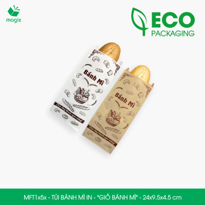 Combo 100 Túi bánh mì 24x9.5x4.5 cm, in sẵn họa tiết GIỎ BÁNH MÌ - Bao bánh mì Túi giấy thực phẩm an toàn