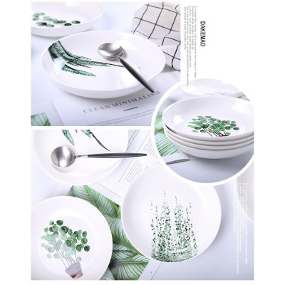 Dĩa sứ cao cấp phong cách Bắc Âu với hình cây cỏ sang trọng (Bán Riêng)