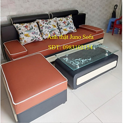 Bộ sofa văng Juno Sofa 2m2 kèm đôn 60 x 80 cm và tặng bàn Kính (màu cam) 