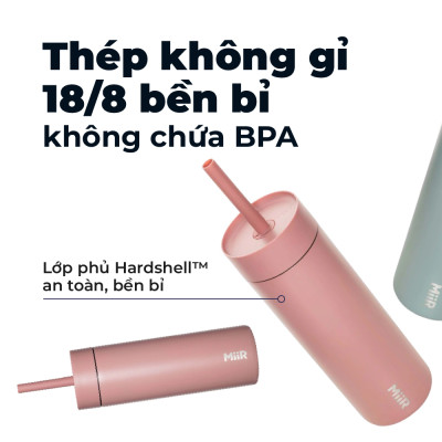 MiiR - Bình giữ nhiệt Sipper Straw - Màu Xanh Sương Mai/ Hồng Gỗ  - 473ml