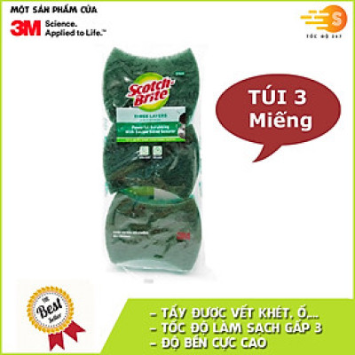 Gói 3 miếng rửa chén 2 mặt không trầy xước Scotch-Brite 3M CR-2MG3 - đa năng, 3 tác động làm sạch, độ bền cao, công nghệ độc quyền