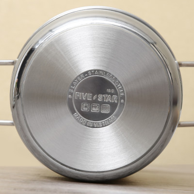 Nồi inox Fivestar 3 đáy từ Sanwich 28CM nắp kính