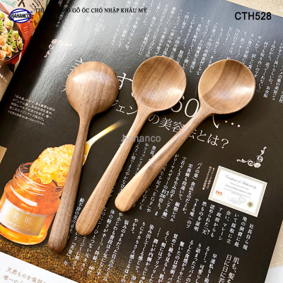 Thìa/Muỗng đầu tròn gỗ Óc Chó (13,5cm) CTH528 - Xúc gia vị, cafe, decor trang trí - An toàn cho sức khỏe