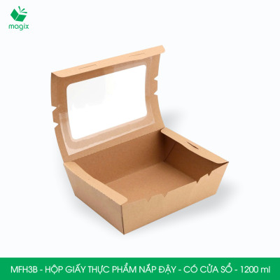MFH3B - 1200ml - 50 hộp giấy kraft đựng thực phẩm, hộp giấy đựng thức ăn có cửa sổ, hộp đựng cơm