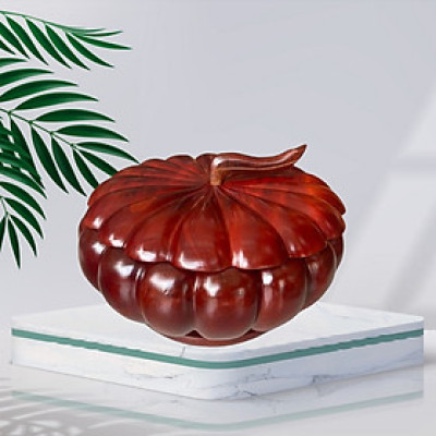 Hủ bí đựng mứt, bánh kẹo có ngăn chia cao cấp Thanh Bình Lê hình quả bí đế xoay, bằng gỗ xà cừ