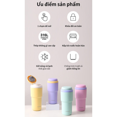 Bình giữ nhiệt LocknLock Daily Macaron LHC3292 - Nắp mở một chạm - Dung tích 480ML