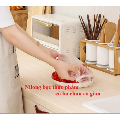 Set 100 màng bọc KG78 túi gấu bọc thực phẩm PE có chun bọc đồ ăn co giãn tái sử dụng - Hàng chính hãng