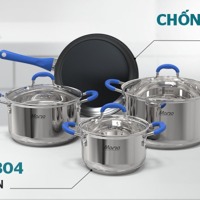 Bộ nồi chảo inox 5 đáy Sunhouse SHG509 - Hàng Chính Hãng