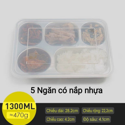 Khay Đựng Cơm Thức Ăn Inox 5 sâu lòng - Khay Cơm Inox 304 ( Tùy Chọn Nắp Khay )