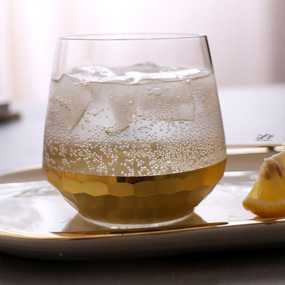 Cốc thủy tinh borosilicate chịu nhiệt Home Decor Cao Cấp | LY TT CHỊU NHIỆT DÁNG BẦU VÂN TỔ ONG NHÚNG VÀNG KIM