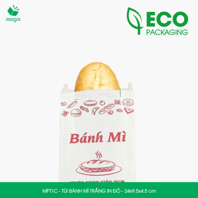 MFT1C - 24x9.5x4.5 cm - 500 Túi giấy bánh mì trắng có in