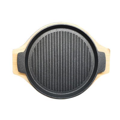 Chảo Gang Nướng Thịt BBQ, Làm Bò Bít Tết, Bánh Mì Chảo Chống Dính, Dùng Đước Tất Cả Loại Bếp Tặng Kèm Đế Gỗ Cao Cấp Tiện Dụng - Hàng Chính Hãng MINIIN