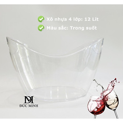 Xô đá ướp lạnh rượu vang, đồ uống dung tích 12 lít trong suốt