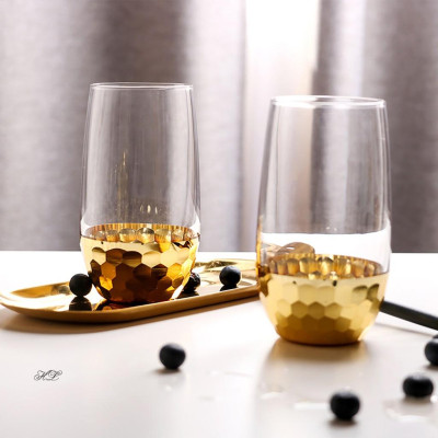 Cốc thủy tinh borosilicate chịu nhiệt Home Decor Cao Cấp | LY TT CHỊU NHIỆT DÁNG BẦU VÂN TỔ ONG NHÚNG VÀNG KIM