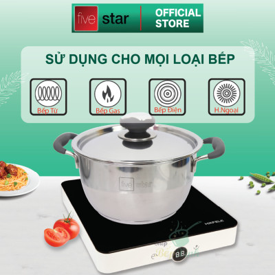 Bộ nồi inox và  chảo chống dính Fivestar Standard chống nóng nắp inox 3 đáy từ tặng 2 vá canh (1 nồi 16cmx 1 nồi 20cm và 1 chảo 22cm )