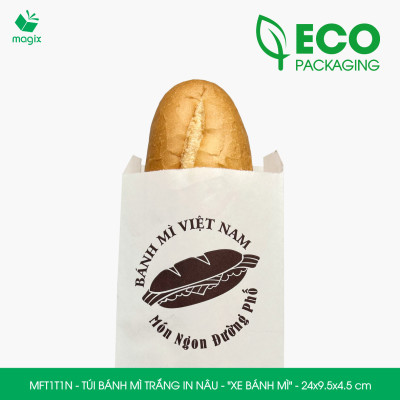 MFT1T1N - 24x9.5x4.5 cm - 100Túi bánh mì Trắng, in sẵn họa tiết XE BÁNH MÌ - Bao bánh mì Túi giấy thực phẩm an toàn