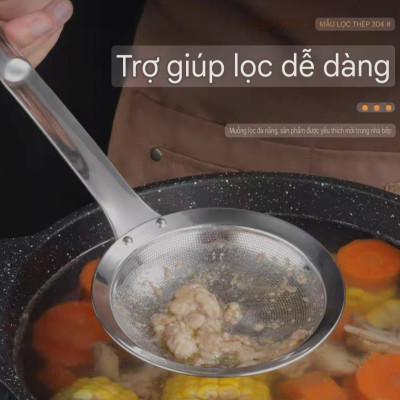 DỤNG CỤ CHAO THÌA DÂY LỌC INOX SUS 304 LỖ LỌC ĐỘT NHỎ MỊN MÀNG CÔNG NGHỆ CNC - CHAO THÌA DÂY LỌC BỘT VỚT BỌT LỌC DẦU THỰC PHẨM CAO CẤP