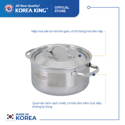 KP-18S5PLY Nồi inox 5 lớp đáy liền Korea King (Nồi, nắp đều bằng inox, đường kính 18cm, dung tích 2L)-Hàng chính hãng