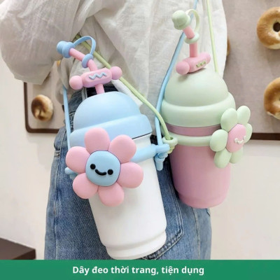 Bình Giữ Nhiệt Hoa Dễ Thương 700ML Inox 316 Cao Cấp – Kèm Ống Hút, Dây Đeo, Sticker & Cọ Vệ Sinh - HÀNG CHÍNH HÃNG MINIIN