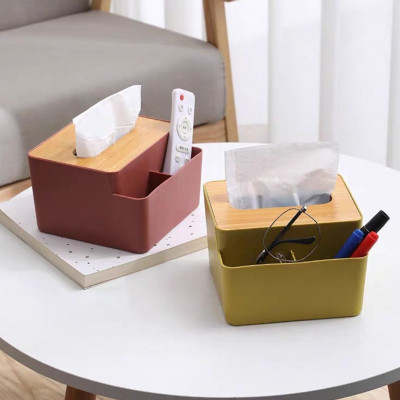 Hộp, Kệ Đựng Khăn Giấy Ăn Nắp Gỗ Nordic Kèm 2 Ngăn Chứa Đồ Đa Năng Tiện Lợi