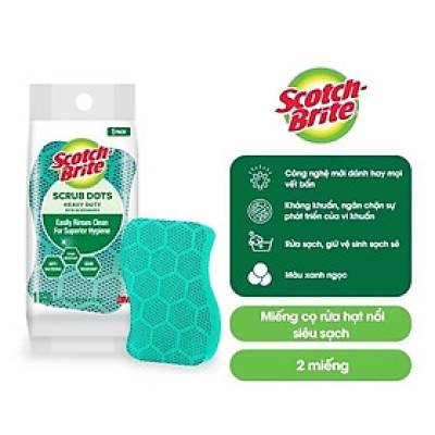 Combo 2 Miếng rửa chén hạt nổi siêu sạch 3M Scotch Brite đa năng, mút kháng khuẩn, không bám cặn bẩn gây mùi màu xanh
