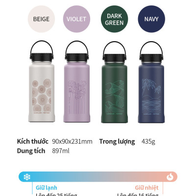 Bình giữ nhiệt LocknLock Riga Tumbler Vietnam Edition màu Be - Nón Lá LHC4160BEG 897ml, Hàng chính hãng, có quai xách dễ dàng mang đi - JoyMall