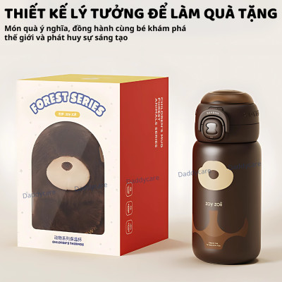 Bình nước cho bé đi học giữ nhiệt có ống hút ZoyZoii kèm túi gấu bông Animal Series Thermos Cup E20