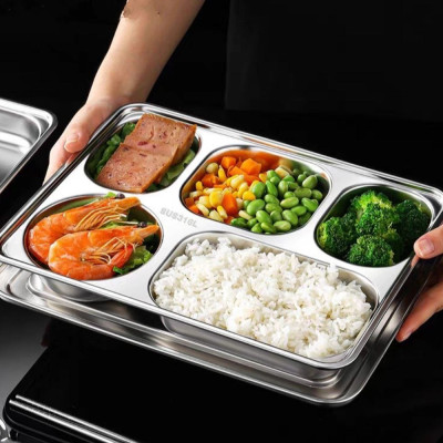 COMBO 5 BỘ KHAY CƠM INOX 5 NGĂN SÂU LÒNG INOX 304 ( TÙY CHỌN NẮP )