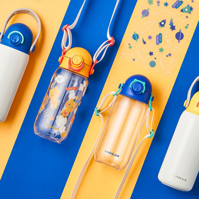 Bình giữ nhiệt Lock&Lock DIY Strap Tumbler 350ml màu xanh vàng LHC3283YEL - Hàng chính hãng, hoạ tiết dễ thương, đựng nước cho bé - JoyMall