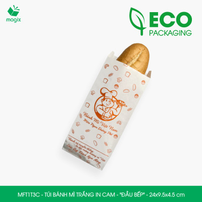 MFT1T3C - 24x9.5x4.5 cm - 1000 Túi bánh mì Trắng, in sẵn họa tiết ĐẦU BẾP - Bao bánh mì Túi giấy thực phẩm an toàn