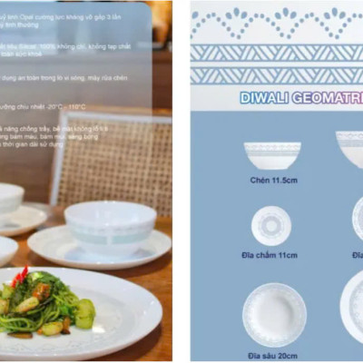 Tô Thủy Tinh Luminarc Diwali Geomatric Blue 18cm đựng thức ăn, kháng vỡ, cường lực - Bộ 6 cái - V6536