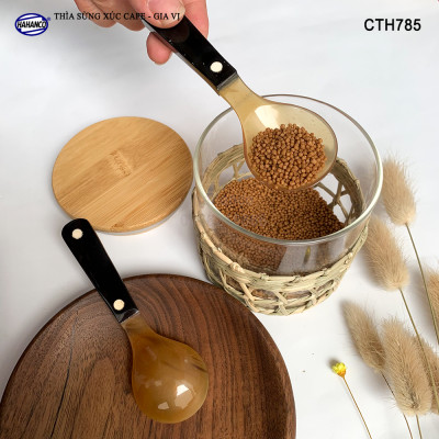Thìa/Muỗng bằng sừng khảm 2 chấm cao cấp xuất Nhật - Xúc gia vị, cafe, deccor - An toàn cho sức khỏe - CTH785