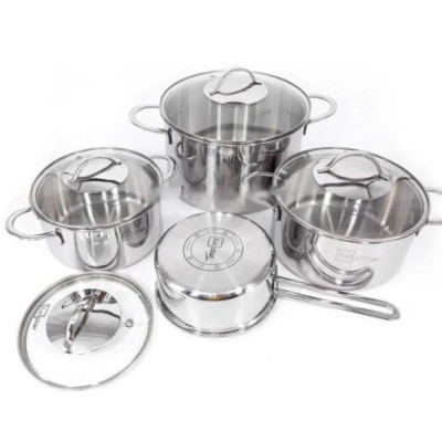 Bộ nồi và chảo chống dính vân đá inox 304 cao cấp FiveStar Plus 5 chiếc 3 lớp đáy liền nắp kính, bảo hành 25 năm , tặng 1 vá canh