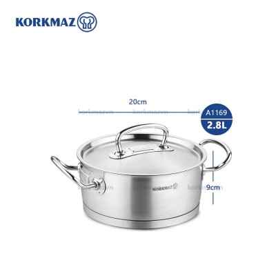 Nồi inox 18/10 thân thấp Korkmaz Proline 2.8 lít - 20x9 cm